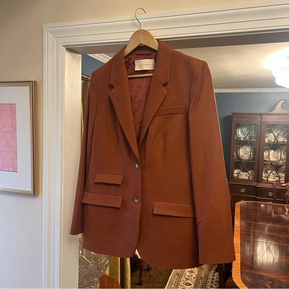 NEW Tory Burch Women’s Wool Single Breasted Blazer Dark Hickory Size 12 2-Button